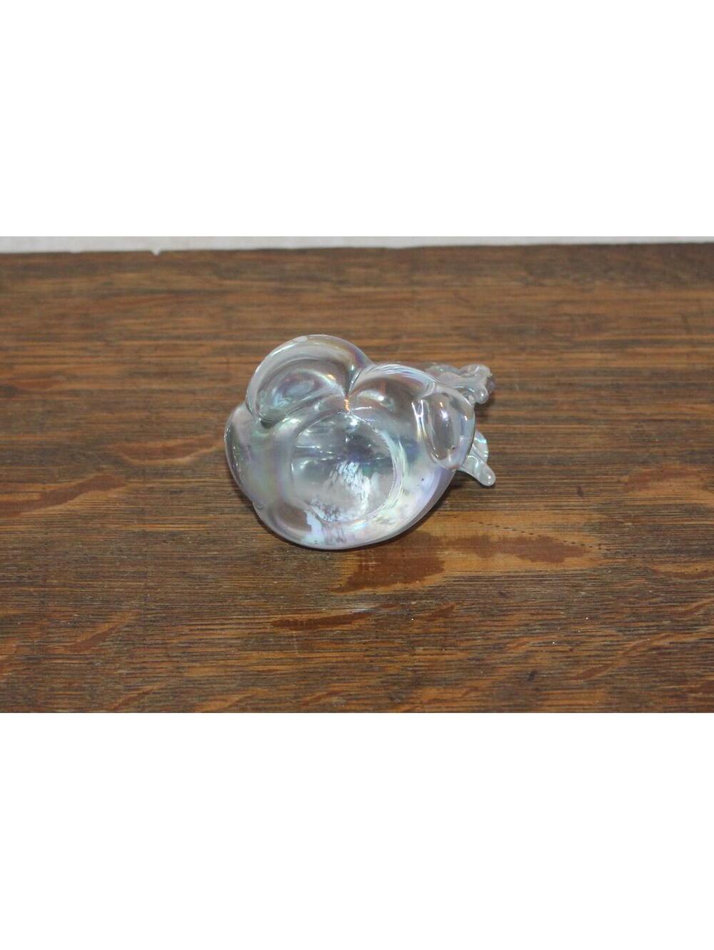 Vintage Art Glass Clear Iridescent Splatter Bunny Rabbit Figurine Paperweight - Picture 3 of 4